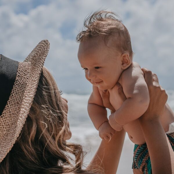 Mother holding her baby.