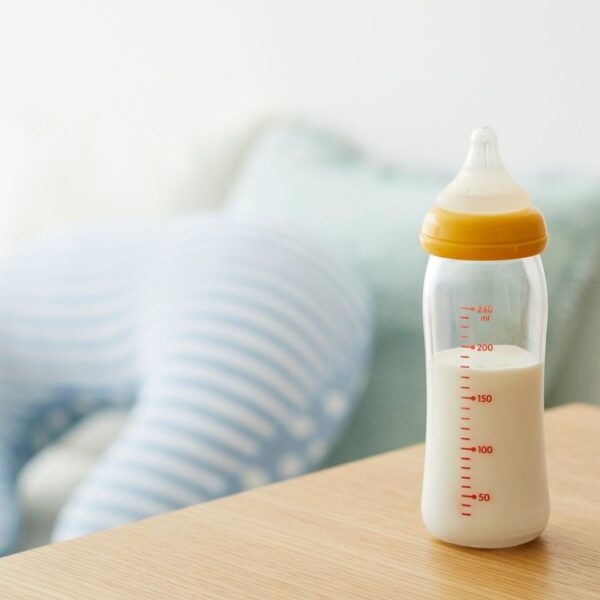 milk in a baby bottle